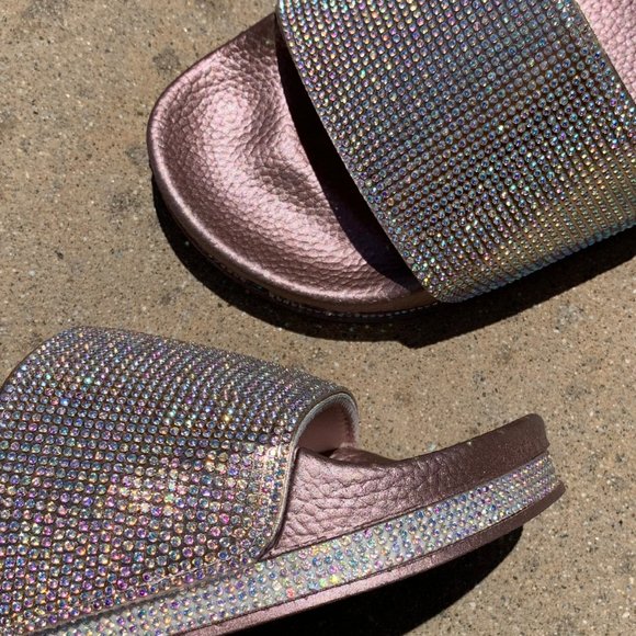 NEW🔥 Rose Gold Rainbow AB Rhinestone Slide Sandal - Picture 5 of 6